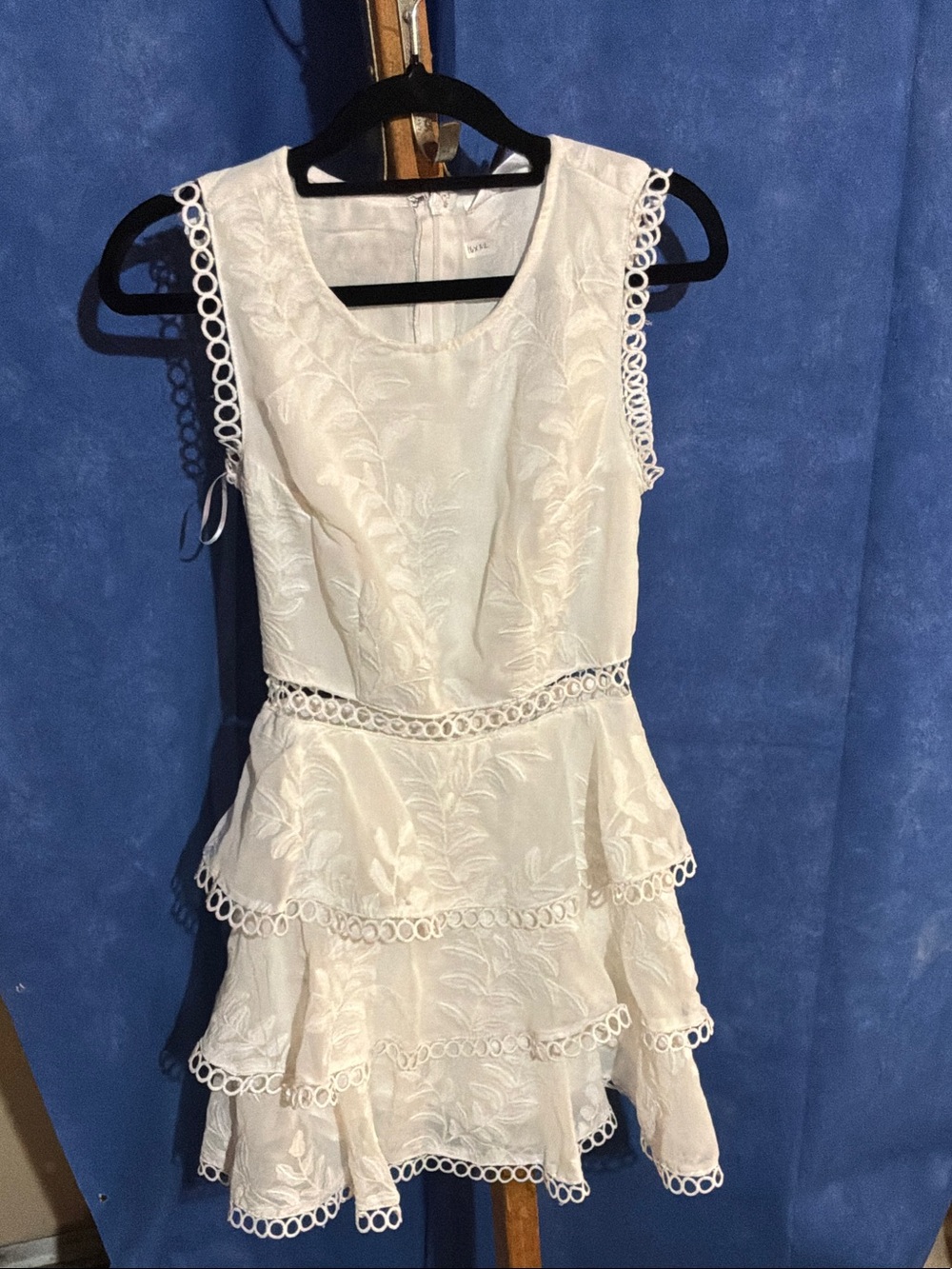 Ally Fashion White Sleeveless Lace Tiered Dress with Loop Trim
